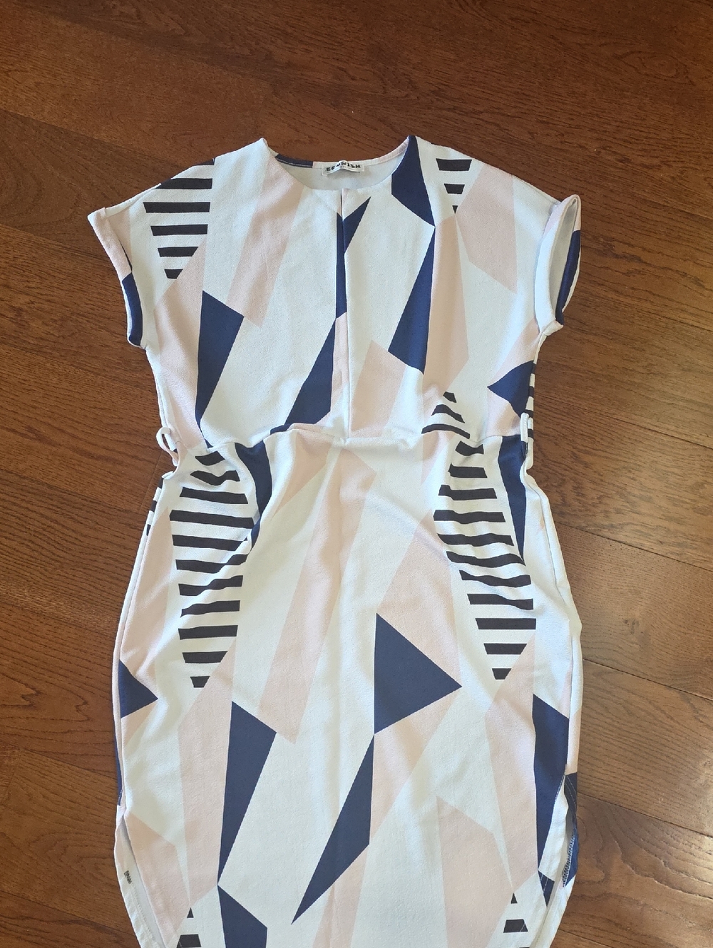 ECOWISH Crepe Sheath Dress XXL White  Multicolor Geometric V-Neck Short Sleeve.